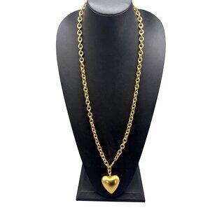 RA Roxanne Assoulin Necklace Puffy Heart Statement Gold Tone 32 inches